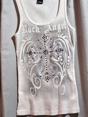 Katydid White Tank Top with Rhinestone Cross